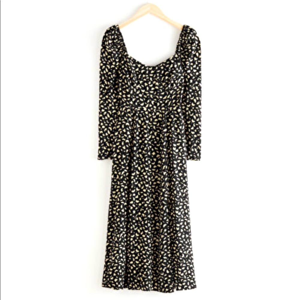 & Other Stories Black Print Puff Sleeve Midi Dress